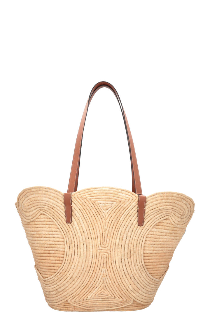 CELINE Classic Braided Triomphe Basket Medium Raffia Tan