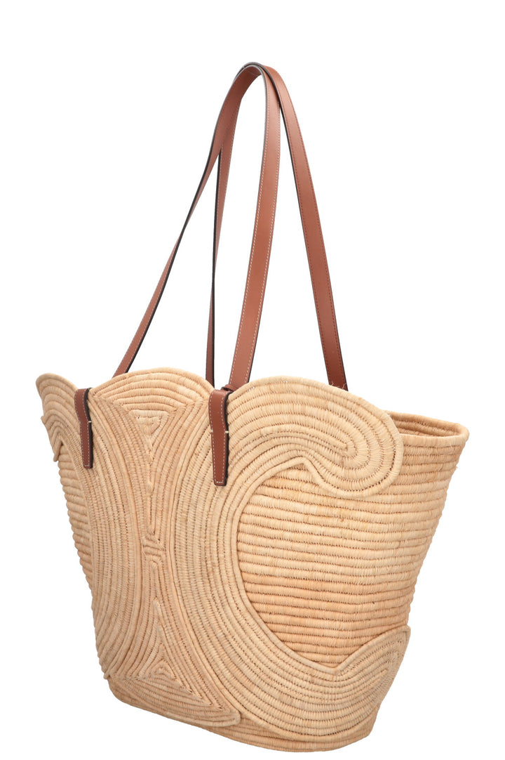 CELINE Classic Braided Triomphe Basket Medium Raffia Tan