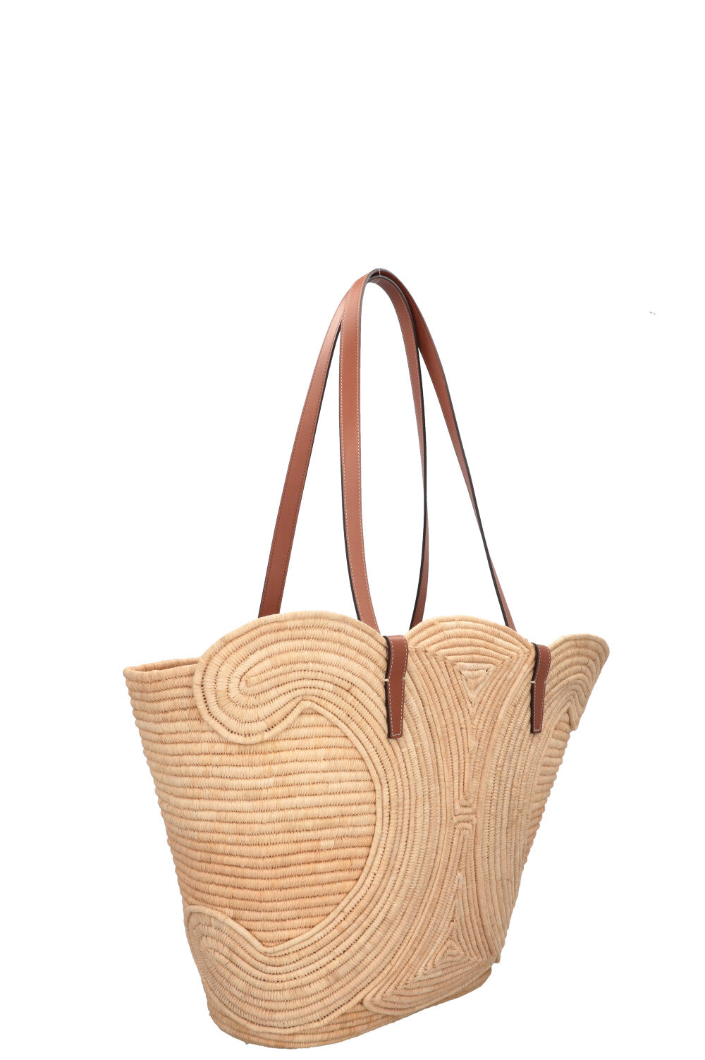CELINE Classic Braided Triomphe Basket Medium Raffia Tan
