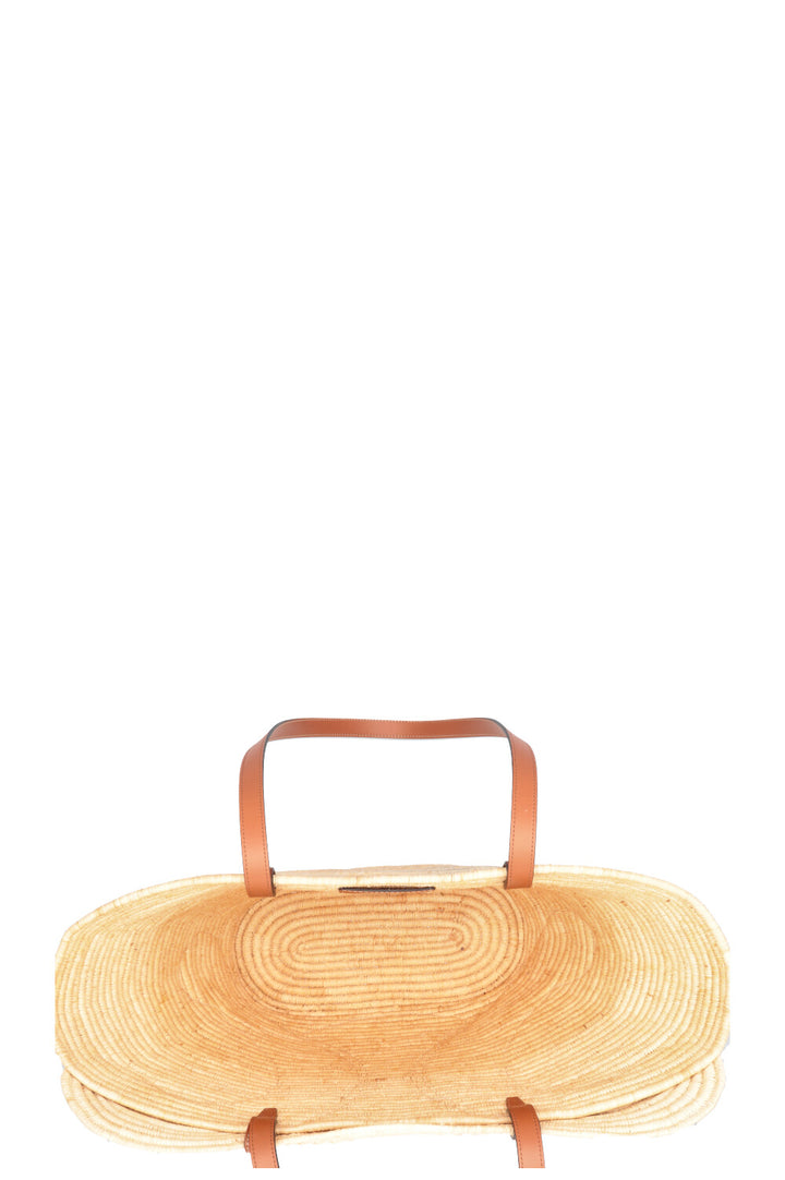 CELINE Classic Braided Triomphe Basket Medium Raffia Tan