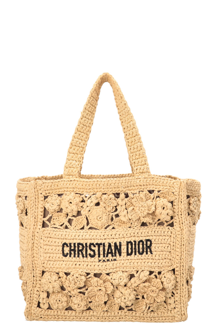 CHRISTIAN DIOR Woven Raffia Book Tote Small Beige
