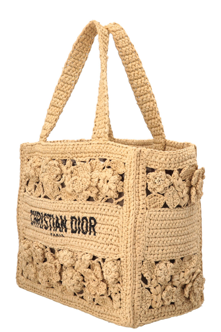 CHRISTIAN DIOR Woven Raffia Book Tote Small Beige