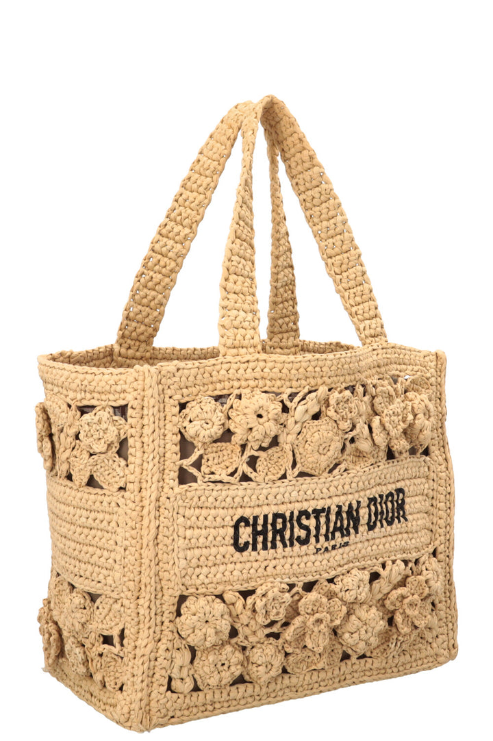 CHRISTIAN DIOR Woven Raffia Book Tote Small Beige