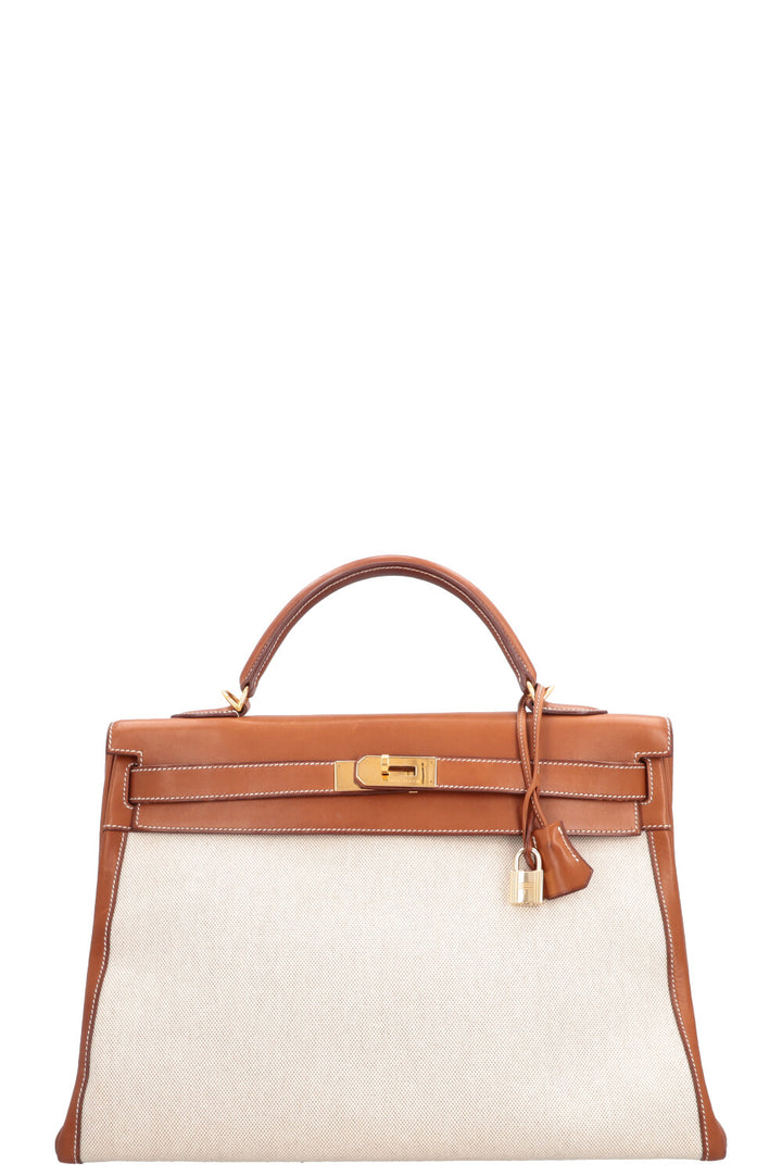 HERMÈS Kelly 40 Retourne Gold Barenia Toile H