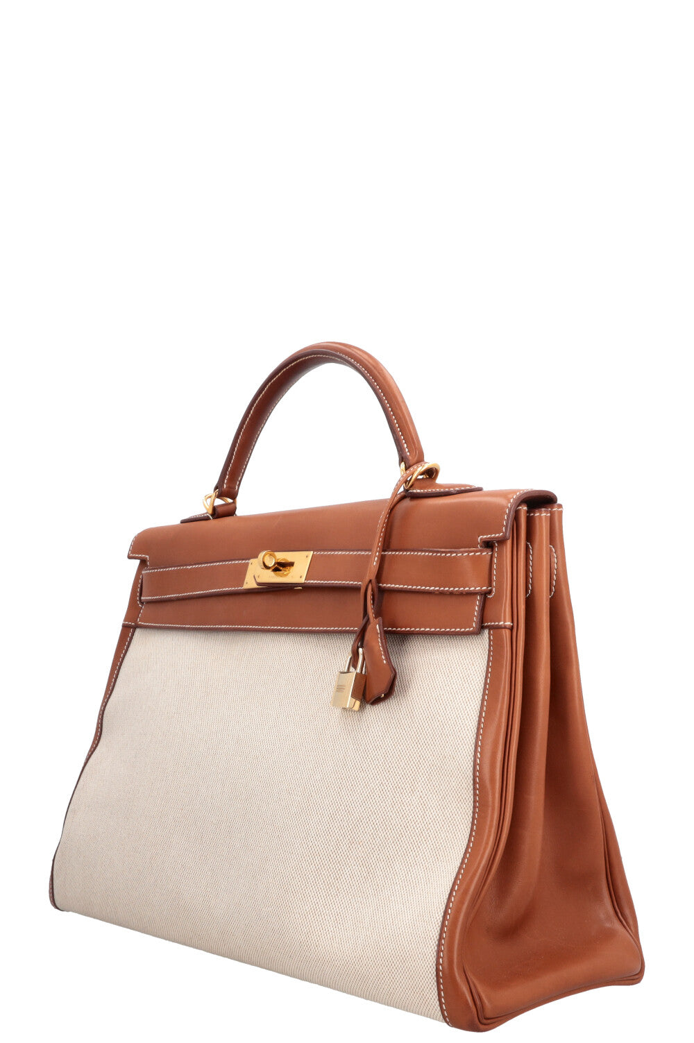 HERMÈS Kelly 40 Retourne Gold Barenia Toile H