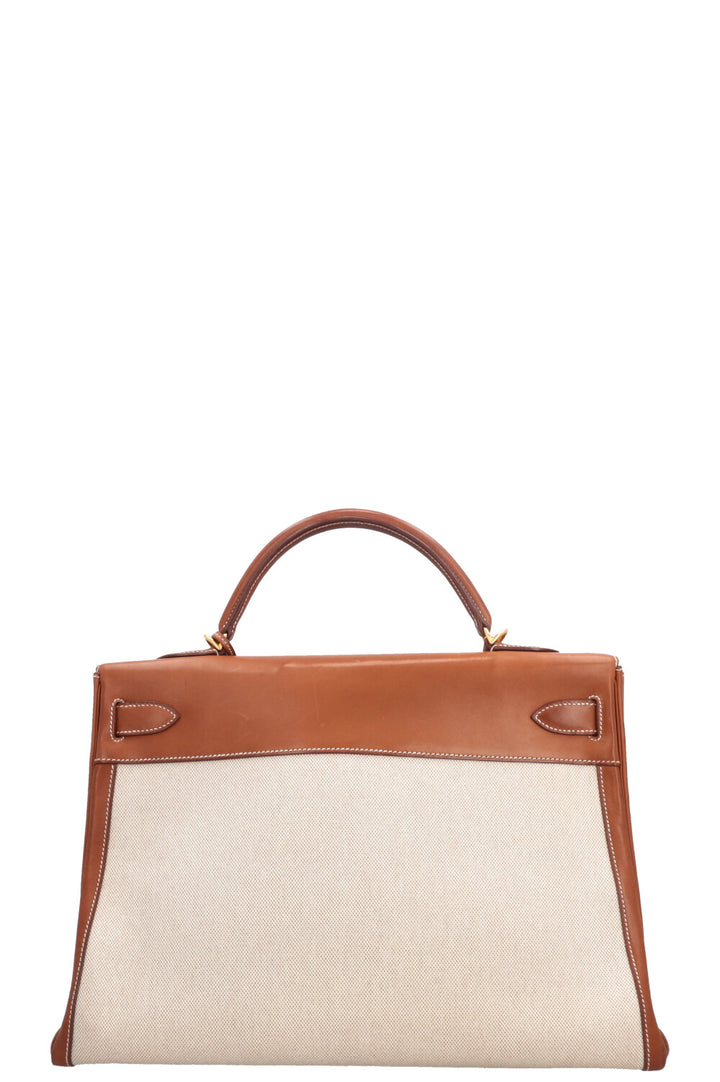 HERMÈS Kelly 40 Retourne Gold Barenia Toile H