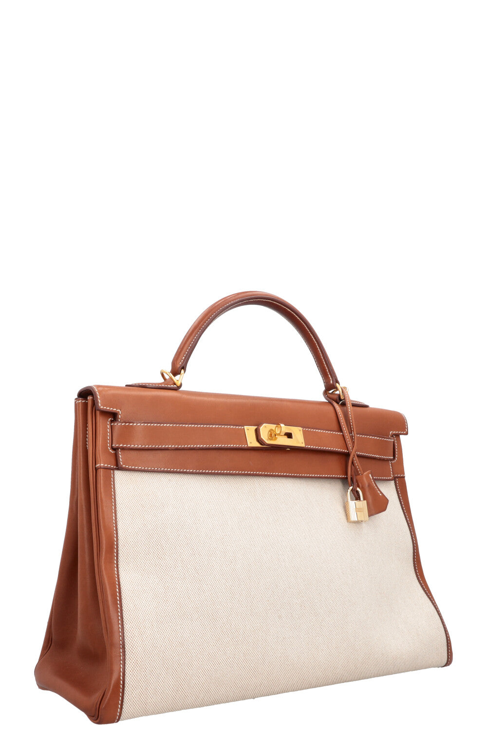 HERMÈS Kelly 40 Retourne Gold Barenia Toile H