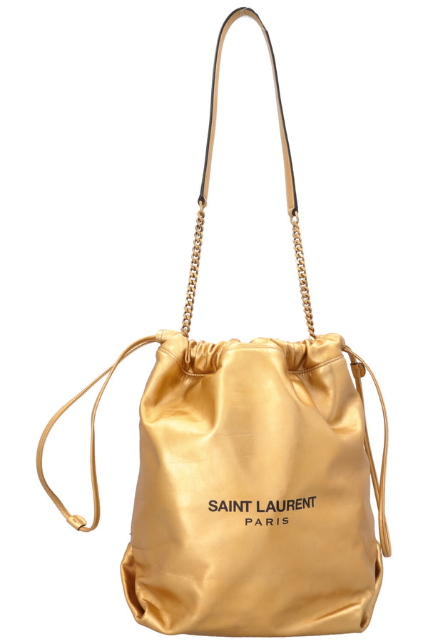 SAINT LAURENT Teddy Drawstring Bucket Bag Gold