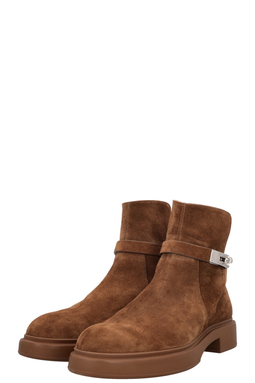 HERMÈS Jeff Shearling Ankle Boots Suede Brown