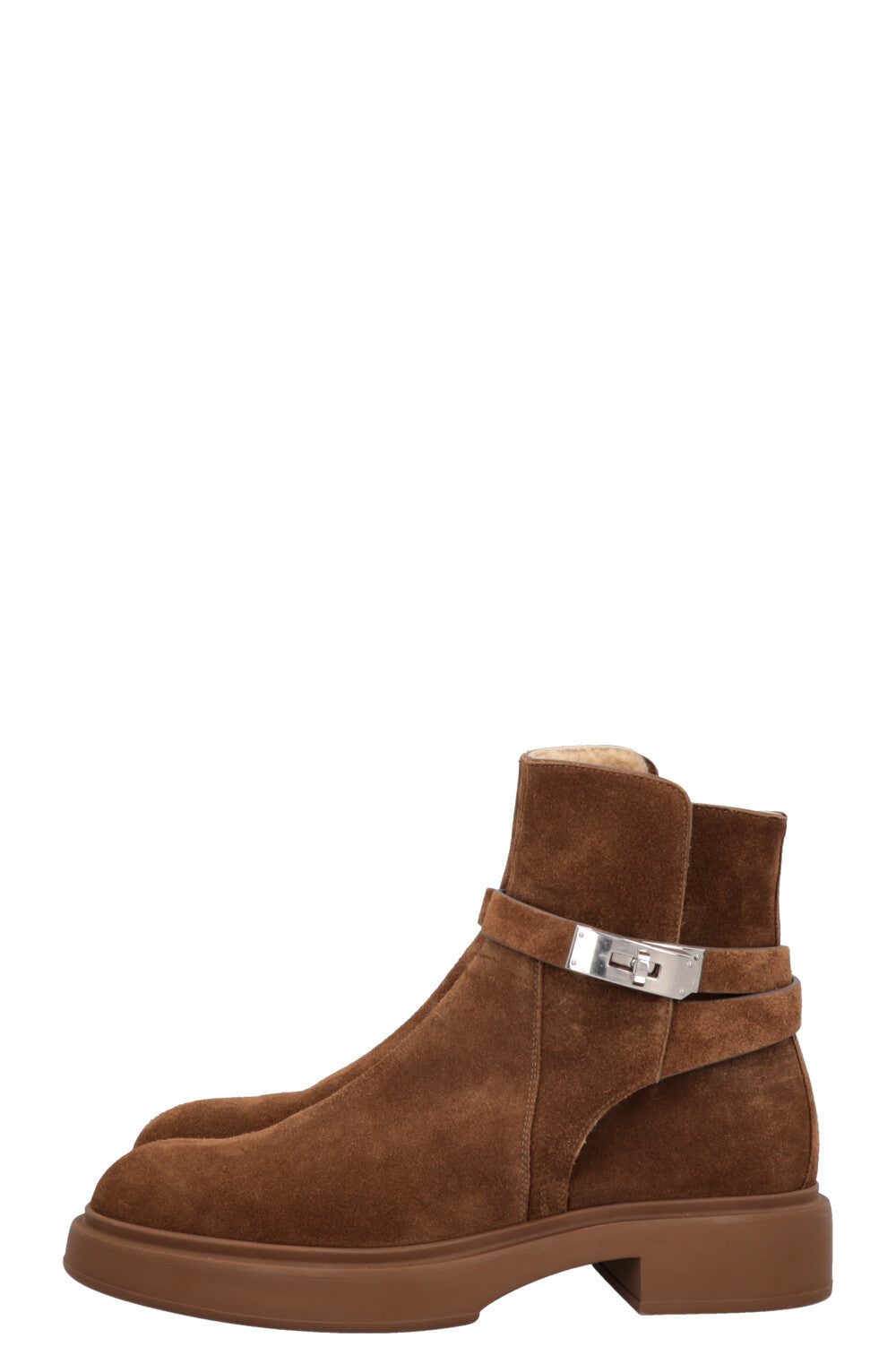 HERMÈS Jeff Shearling Ankle Boots Suede Brown