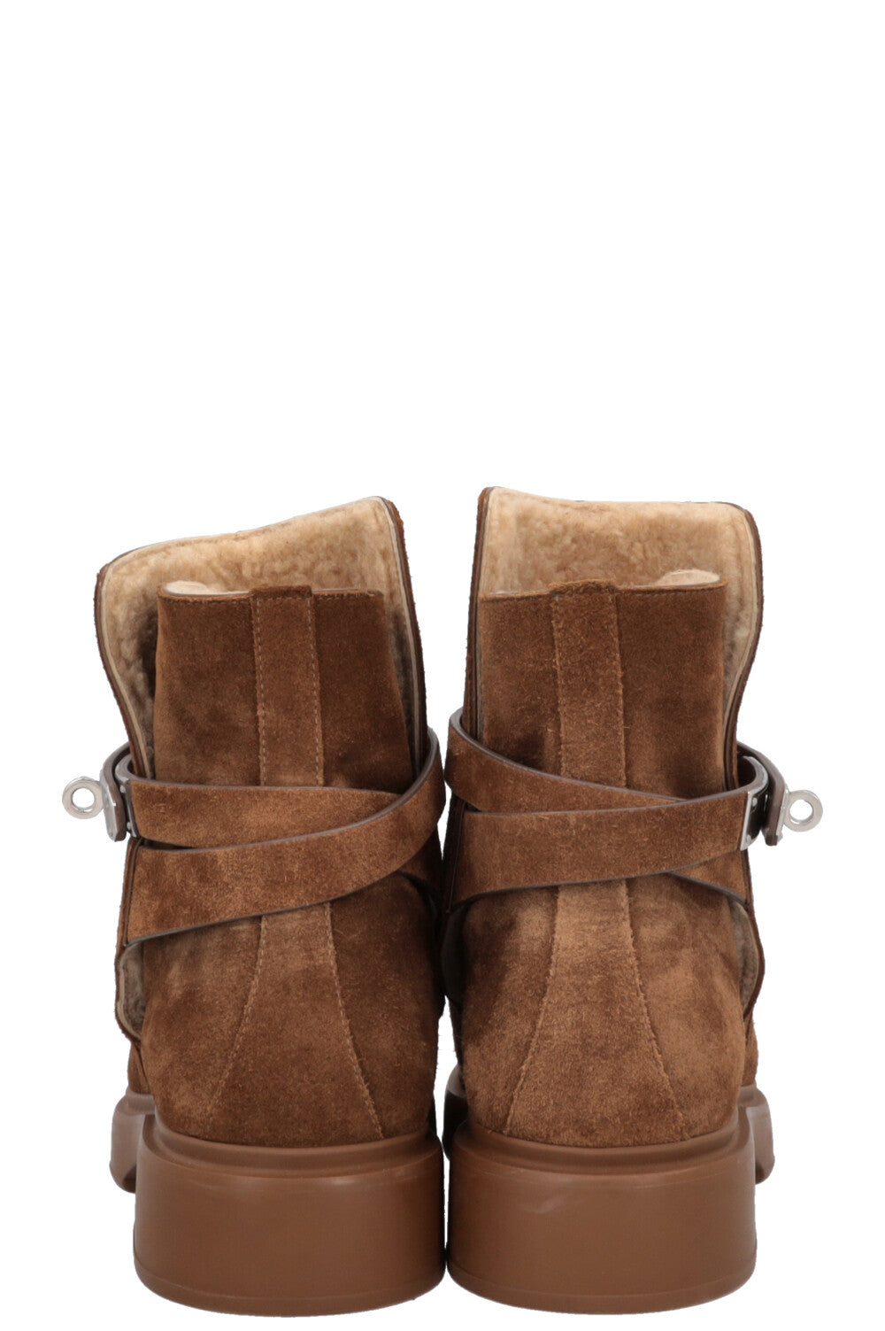 HERMÈS Jeff Shearling Ankle Boots Suede Brown