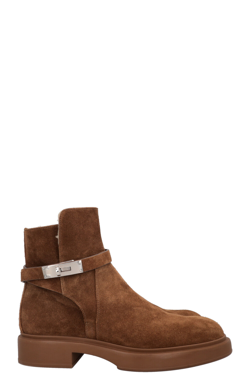 HERMÈS Jeff Shearling Ankle Boots Suede Brown