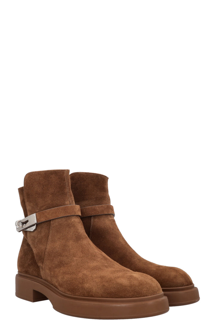 HERMÈS Jeff Shearling Ankle Boots Suede Brown