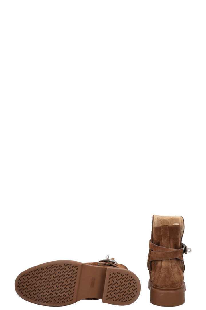 HERMÈS Jeff Shearling Ankle Boots Suede Brown