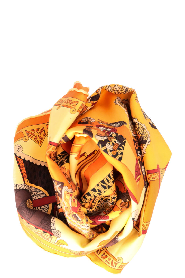 HERMÈS Astres Et Soleils 90 Scarf Silk Yellow Orange