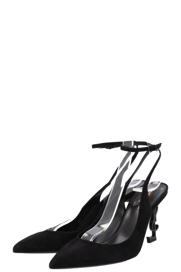 SAINT LAURENT Opyum Slingback Heels Suede Black