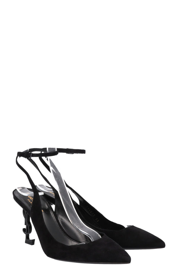 SAINT LAURENT Opyum Slingback Heels Suede Black