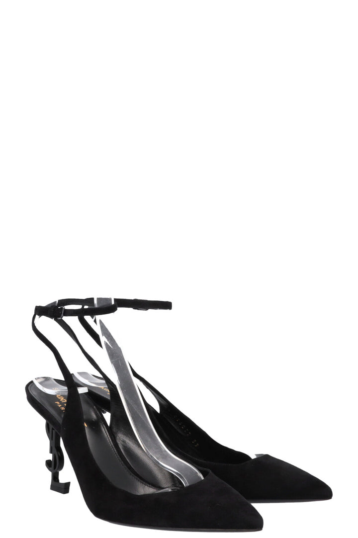 SAINT LAURENT Opyum Slingback Heels Suede Black