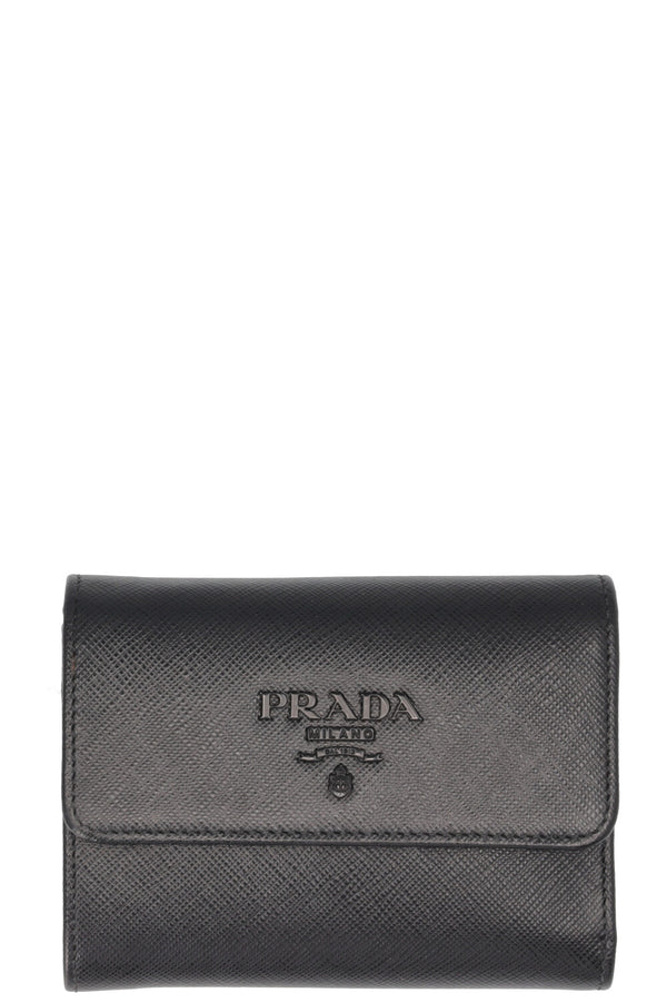 PRADA Portefeuille compact pliable Saffiano Noir