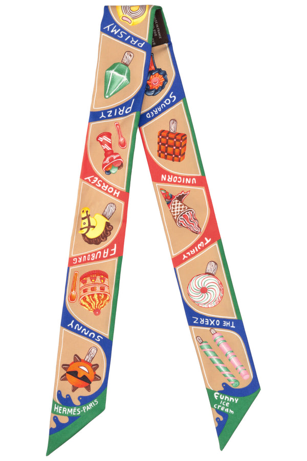 HERMÈS Funny Ice Cream Twilly Beige