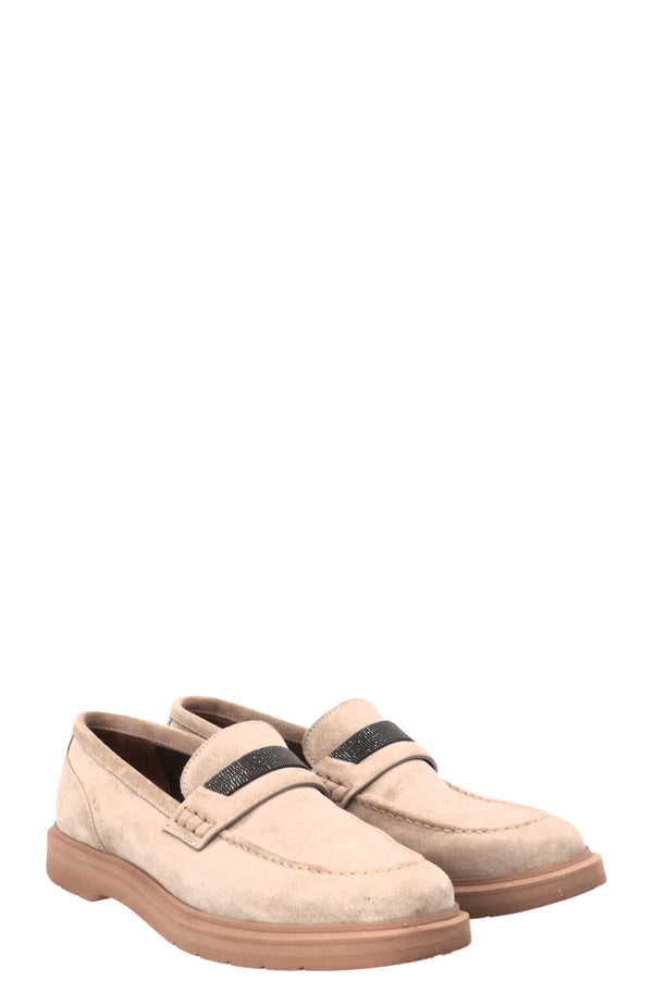 BRUNELLO CUCINELLI Mocassins Monili en daim gris