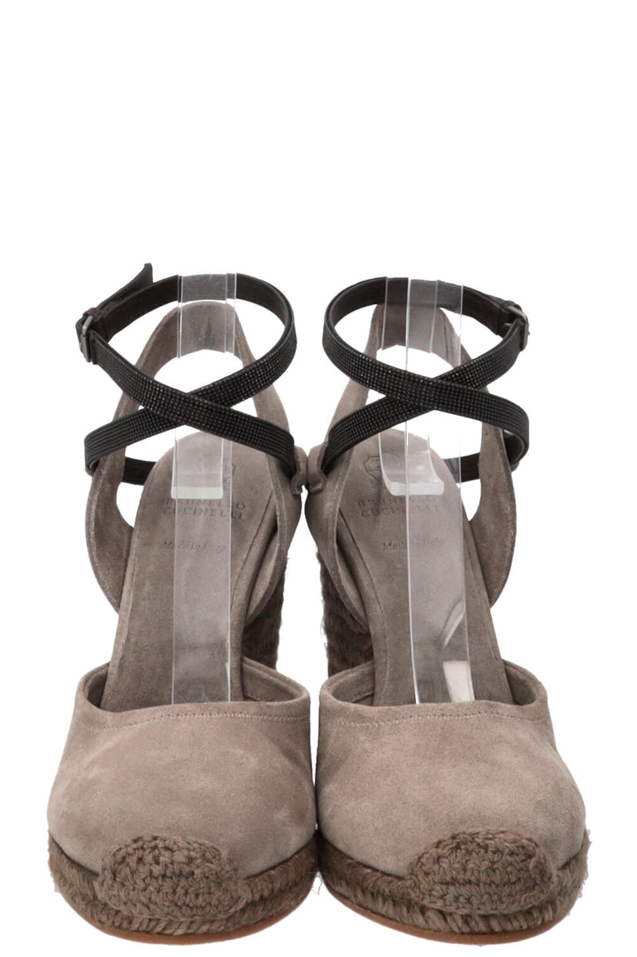 BRUNELLO CUCINELLI Monili Platform Wedges Suede Grey