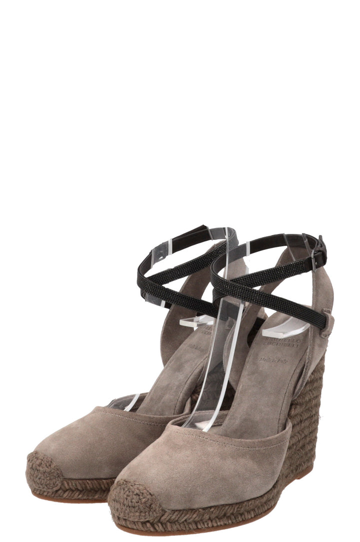 BRUNELLO CUCINELLI Monili Platform Wedges Suede Grey
