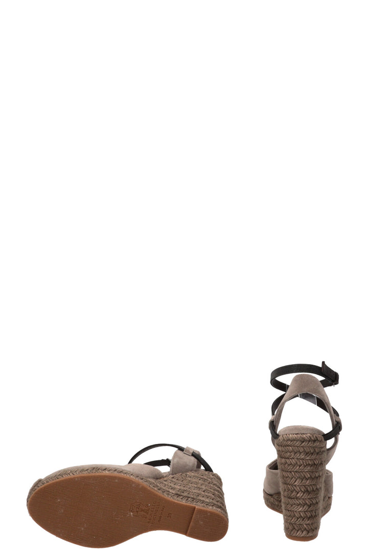 BRUNELLO CUCINELLI Monili Platform Wedges Suede Grey