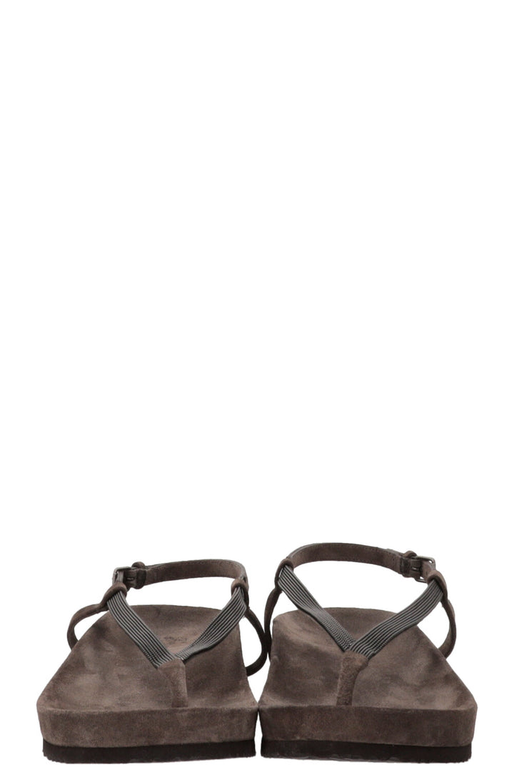 BRUNELLO CUCINELLI Monili Strappy Thong Sandals Leather Brown