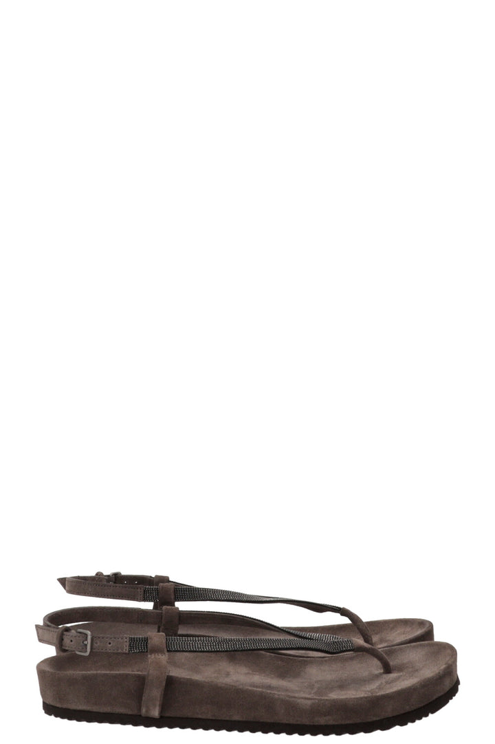 BRUNELLO CUCINELLI Monili Strappy Thong Sandals Leather Brown