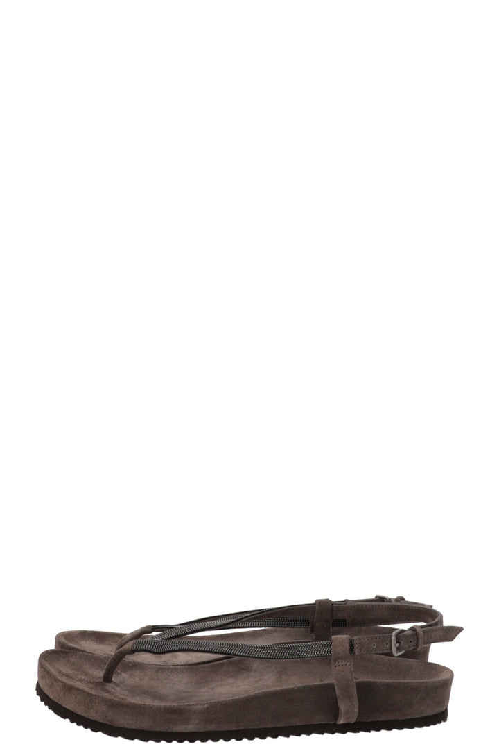 BRUNELLO CUCINELLI Monili Strappy Thong Sandals Leather Brown
