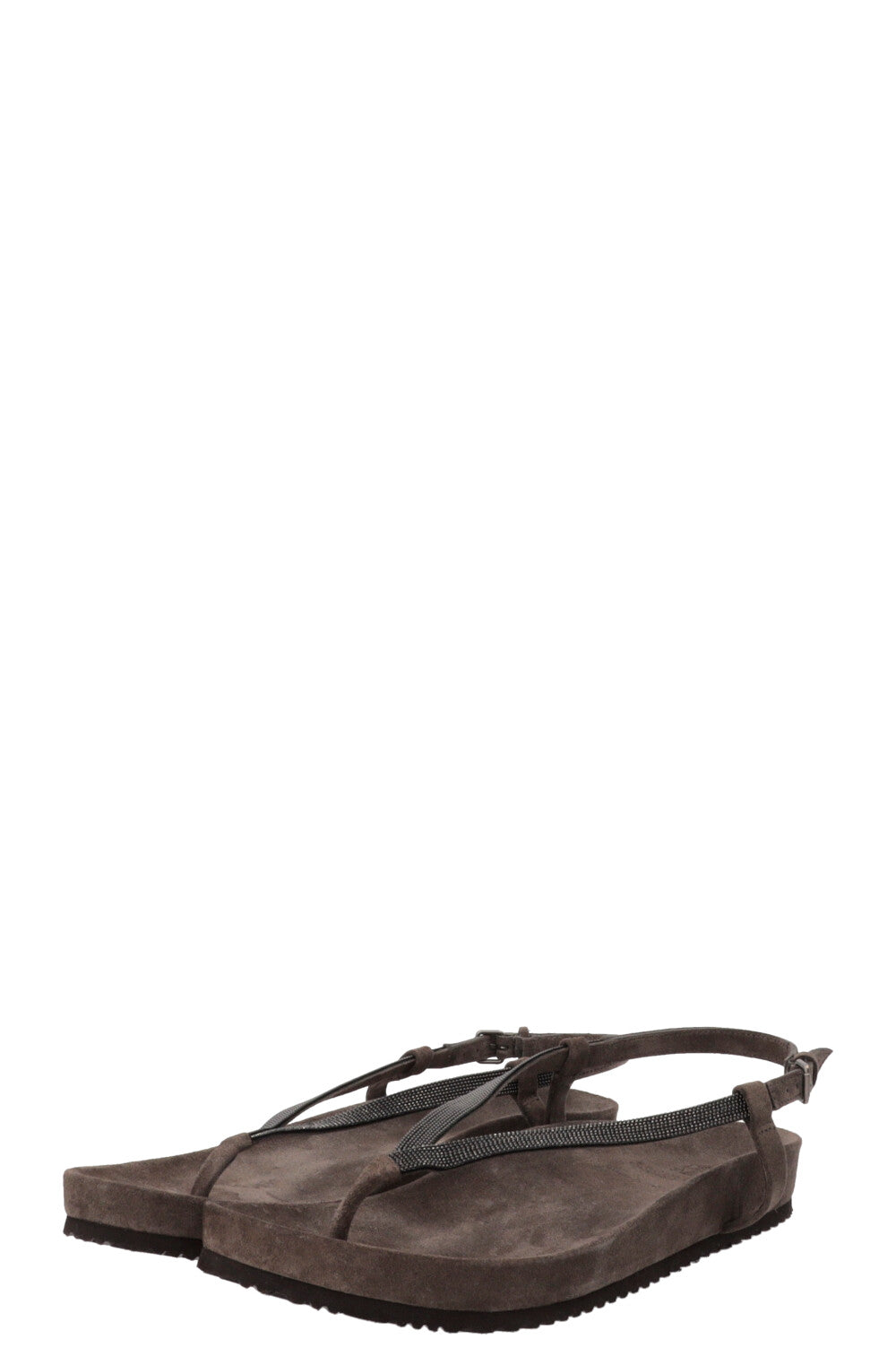 BRUNELLO CUCINELLI Monili Strappy Thong Sandals Leather Brown