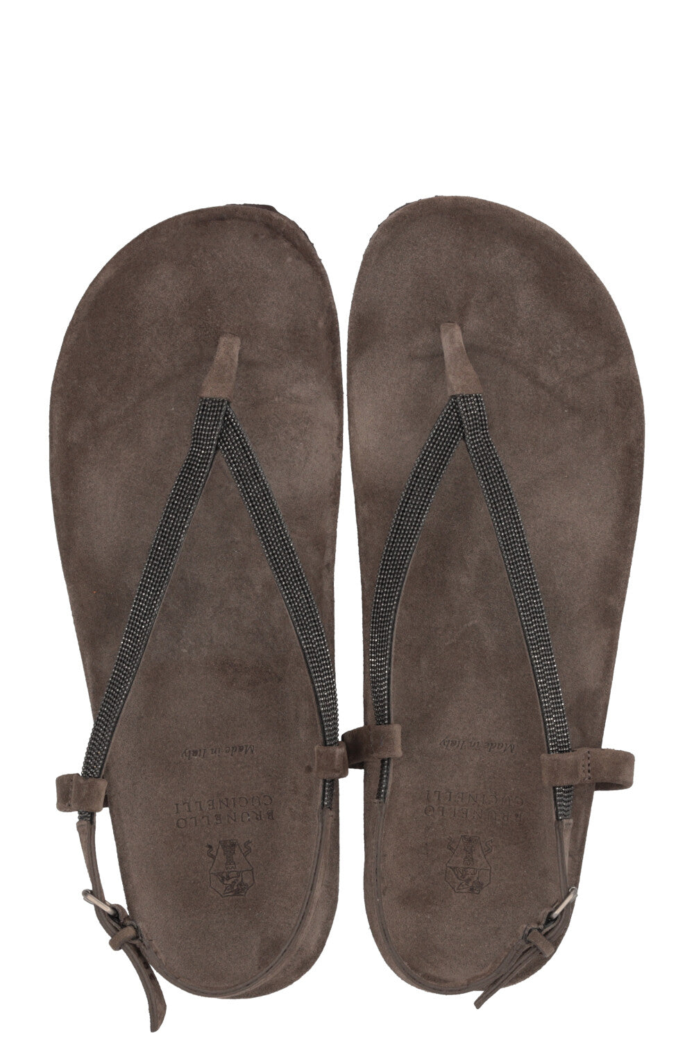 BRUNELLO CUCINELLI Monili Strappy Thong Sandals Leather Brown