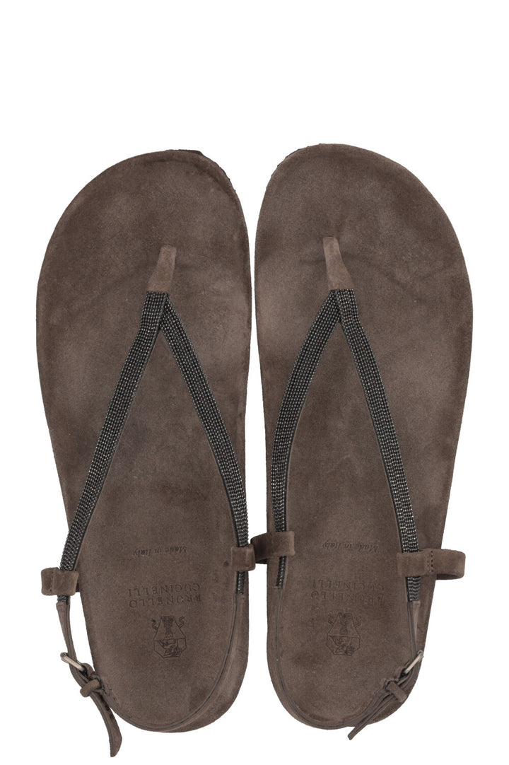 BRUNELLO CUCINELLI Monili Strappy Thong Sandals Leather Brown