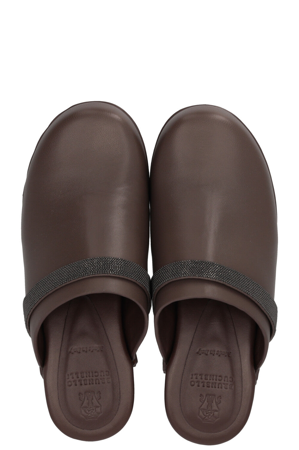 BRUNELLO CUCINELLI Monili-trimmed leather clogs in brown