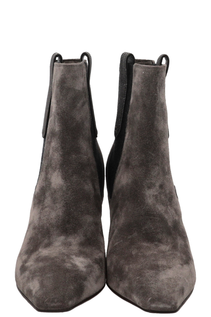 BRUNELLO CUCINELLI Monili Square Toe Ankle Boots Suede Grey