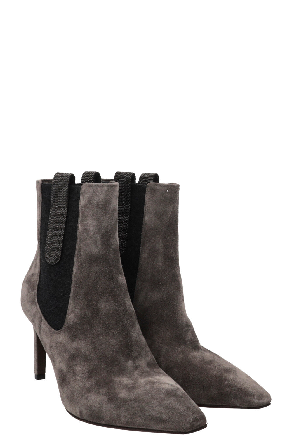 BRUNELLO CUCINELLI Monili Square Toe Ankle Boots Suede Grey