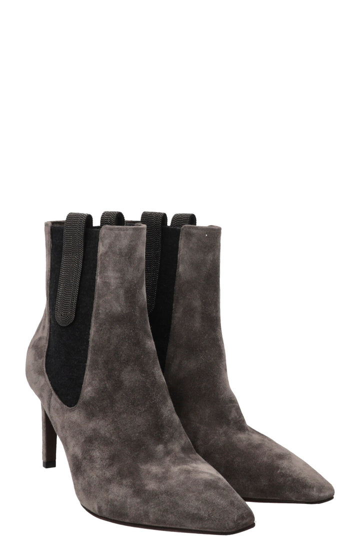 BRUNELLO CUCINELLI Monili Square Toe Ankle Boots Suede Grey