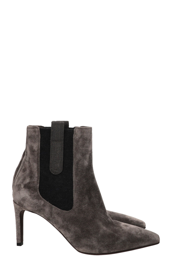 BRUNELLO CUCINELLI Monili Square Toe Ankle Boots Suede Grey