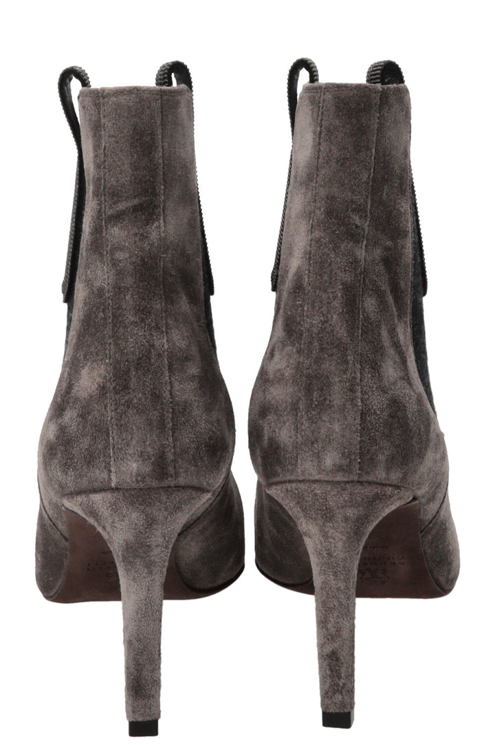 BRUNELLO CUCINELLI Monili Square Toe Ankle Boots Suede Grey
