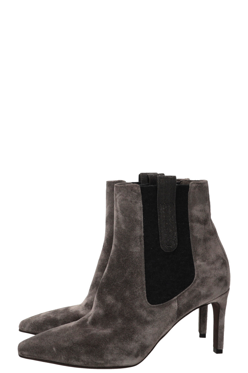 BRUNELLO CUCINELLI Monili Square Toe Ankle Boots Suede Grey