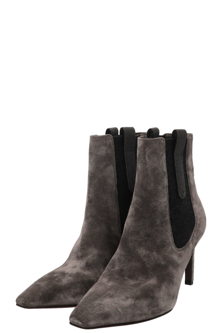 BRUNELLO CUCINELLI Monili Square Toe Ankle Boots Suede Grey