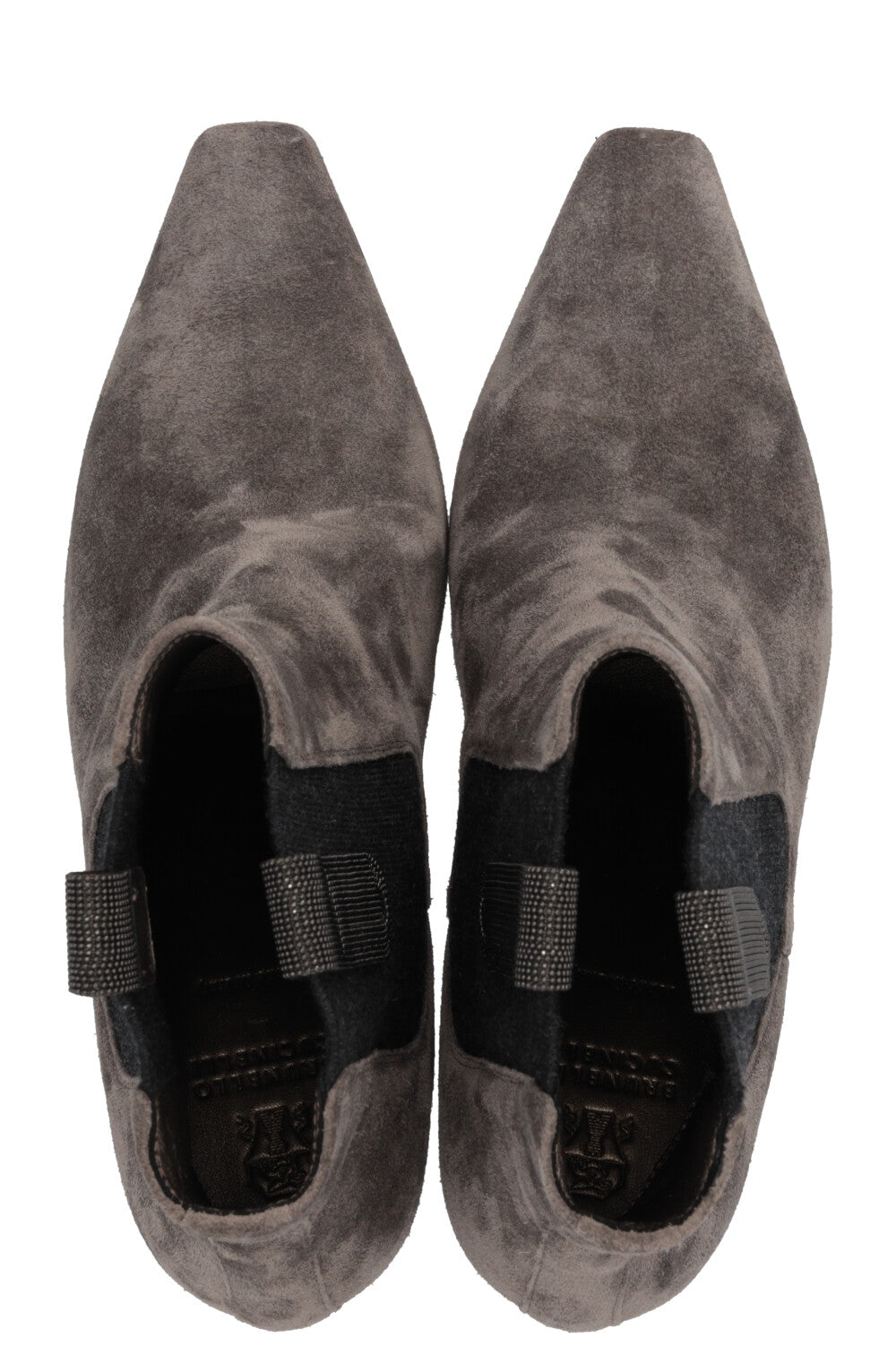 BRUNELLO CUCINELLI Monili Square Toe Ankle Boots Suede Grey