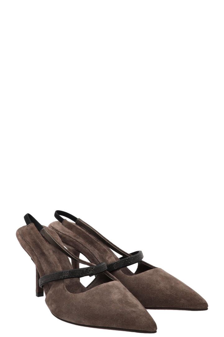 BRUNELLO CUCINELLI Slingback Pumps Suede Grey