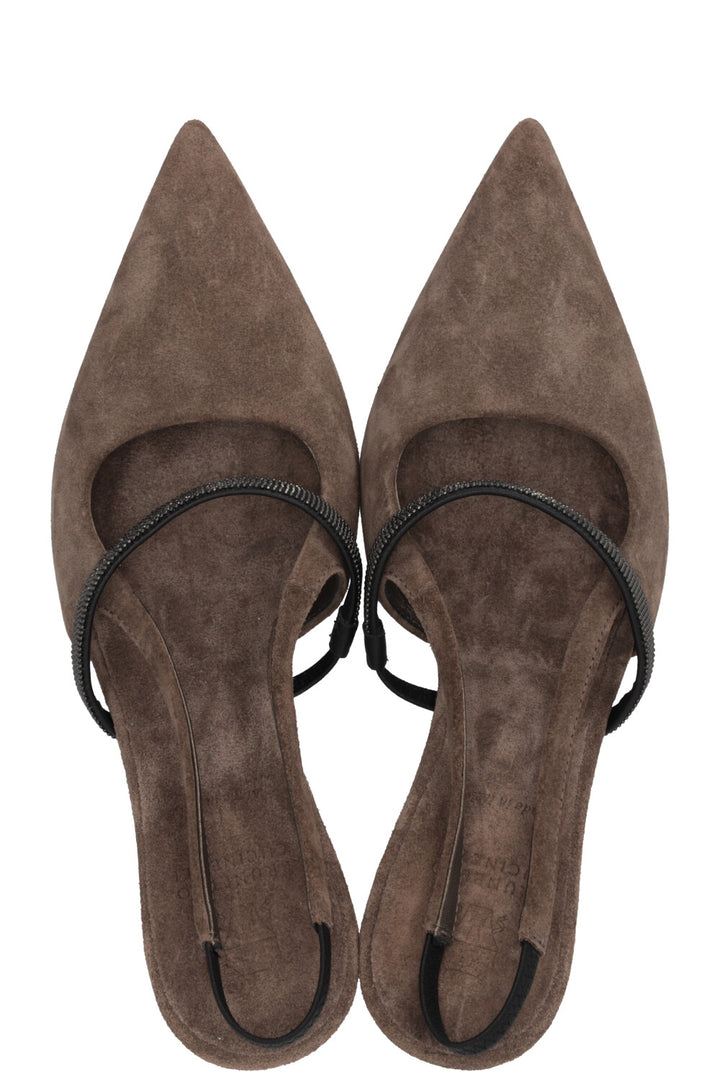 BRUNELLO CUCINELLI Slingback Pumps Suede Grey
