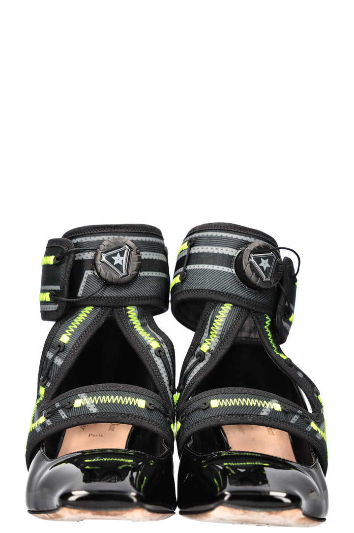 CHRISTIAN DIOR 62-22 Heels Patent Black &amp; Neon Yellow