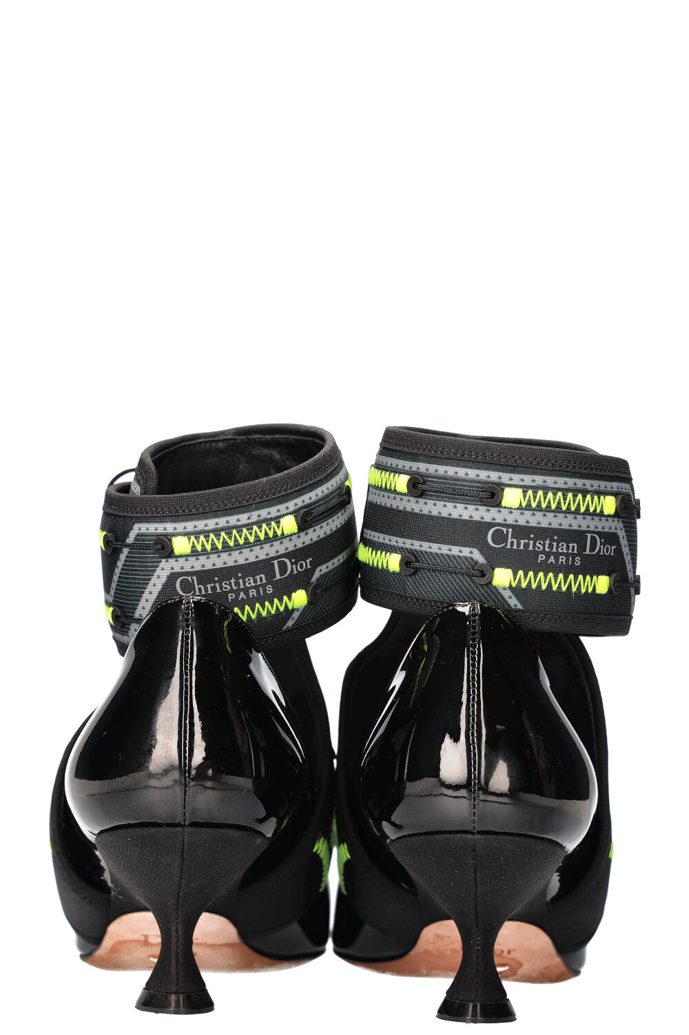 CHRISTIAN DIOR 62-22 Heels Patent Black &amp; Neon Yellow