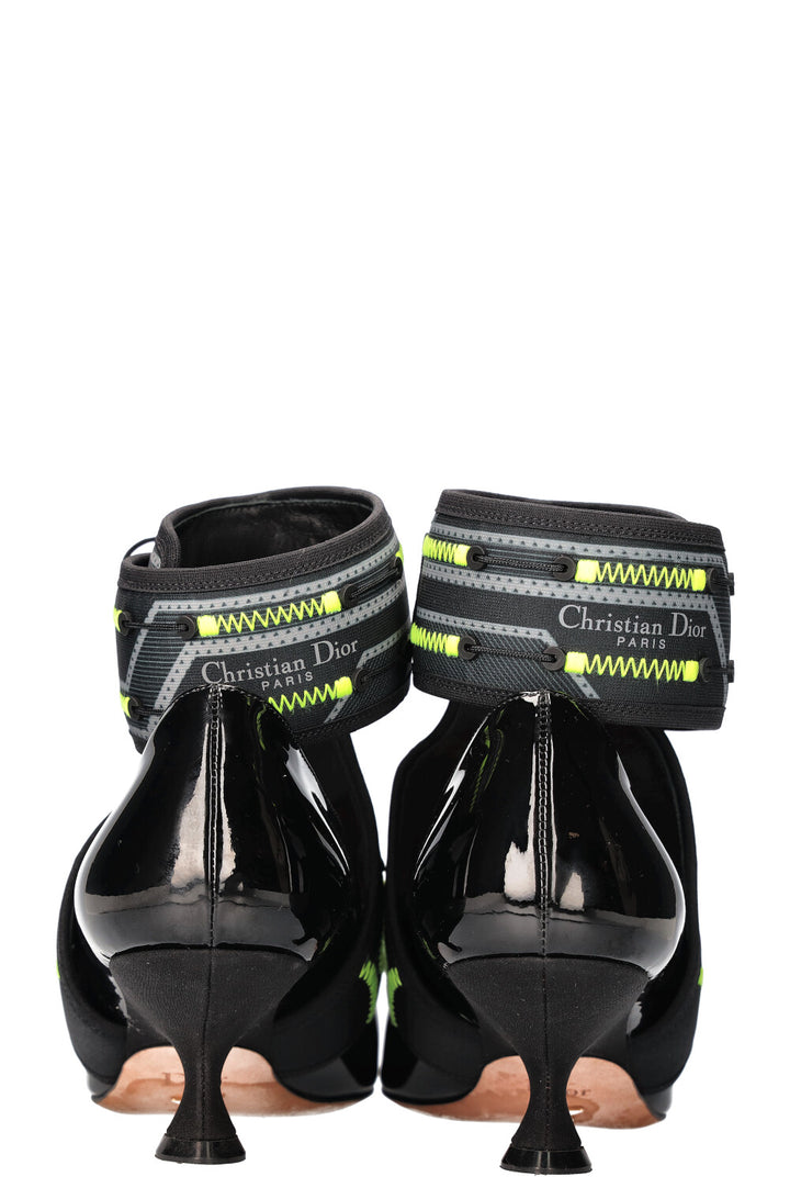 CHRISTIAN DIOR 62-22 Heels Patent Black &amp; Neon Yellow