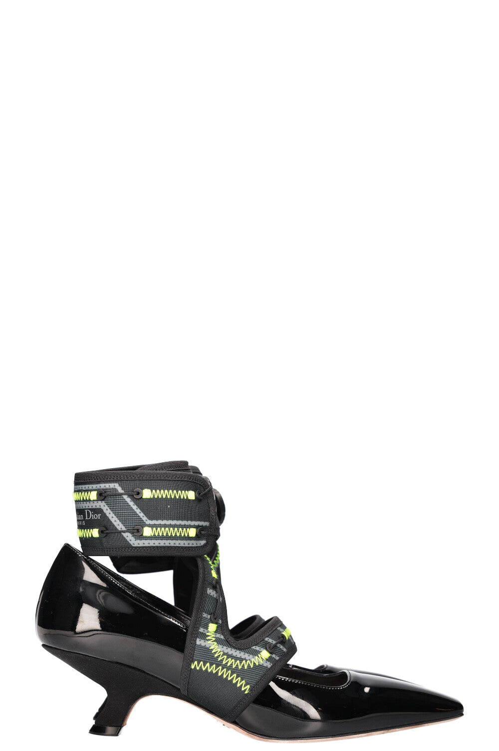 CHRISTIAN DIOR 62-22 Heels Patent Black &amp; Neon Yellow