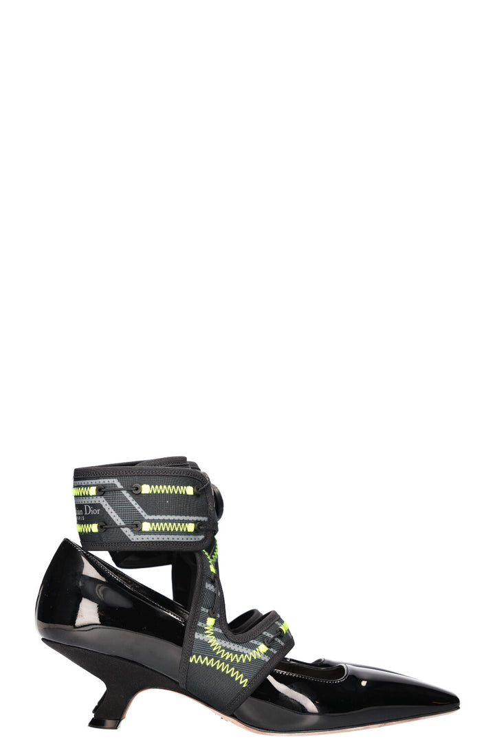 CHRISTIAN DIOR 62-22 Heels Patent Black &amp; Neon Yellow